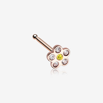Rose Gold Multi-Gem Flower Sparkle Nose Stud Ring-Clear/Yellow